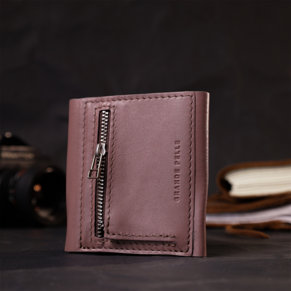 Гаманець Grande Pelle З натуральної шкіри Пудровий (16801) - зображення 9