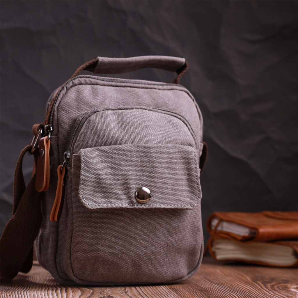 Сумка Vintage Чоловіча з щільного текстилю Сіра (22217) - зображення 10