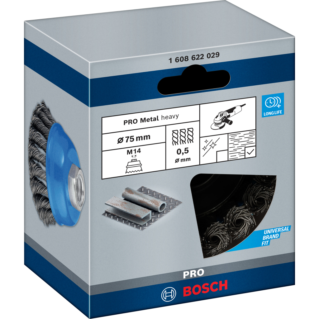 Щітка для електроінструменту Bosch Professional чашкова, сталь, 75мм, 0.5мм, M14 (1.608.622.029) - зображення 2