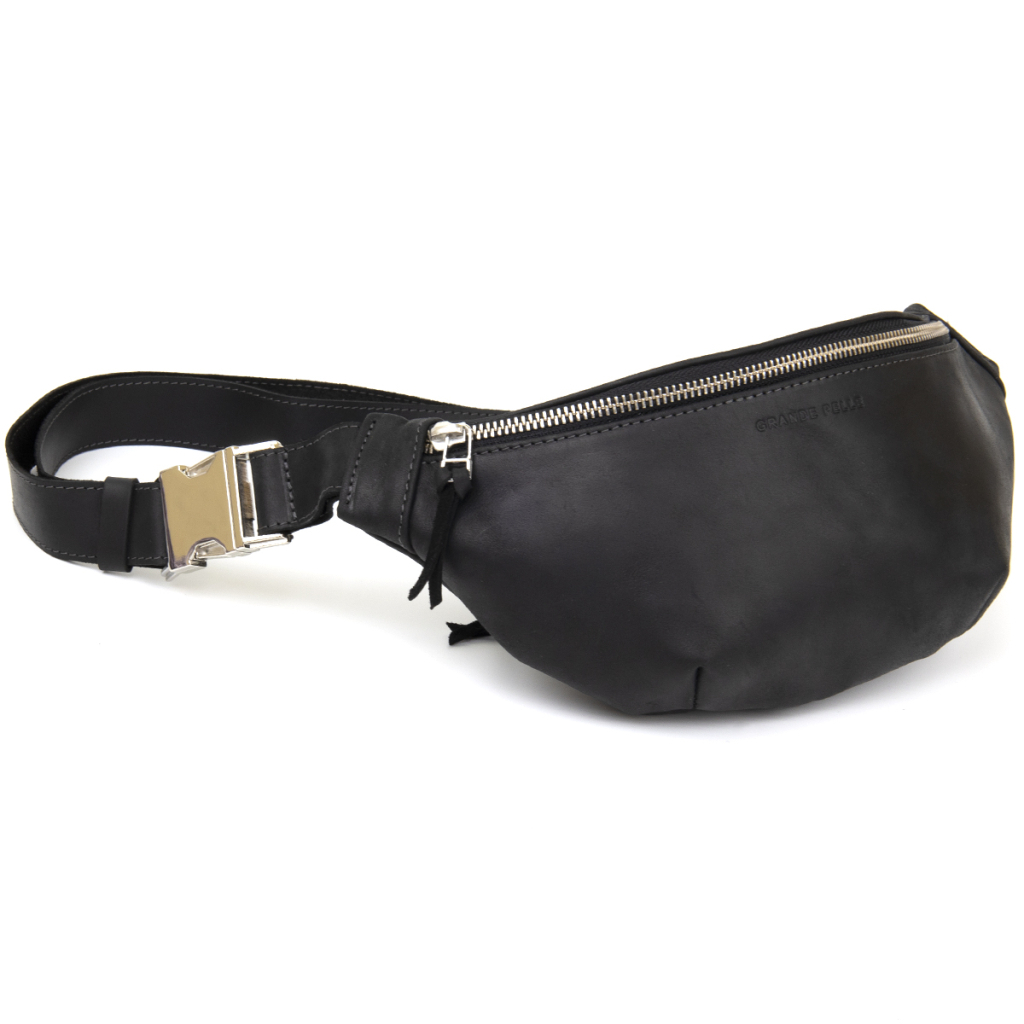 Сумка Grande Pelle Бананка унісекс вінтажна Чорна (11144) - зображення 7