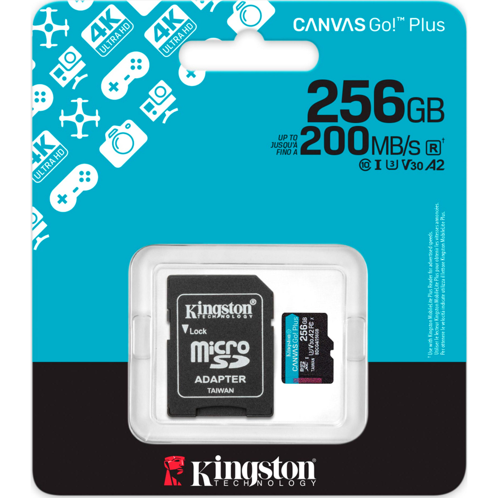 Карта пам'яті Kingston 256GB microSDXC сlass 10 UHS-I U3 V30 A2 Canvas Go Plus G4 (SDCG4/256GB) - зображення 3