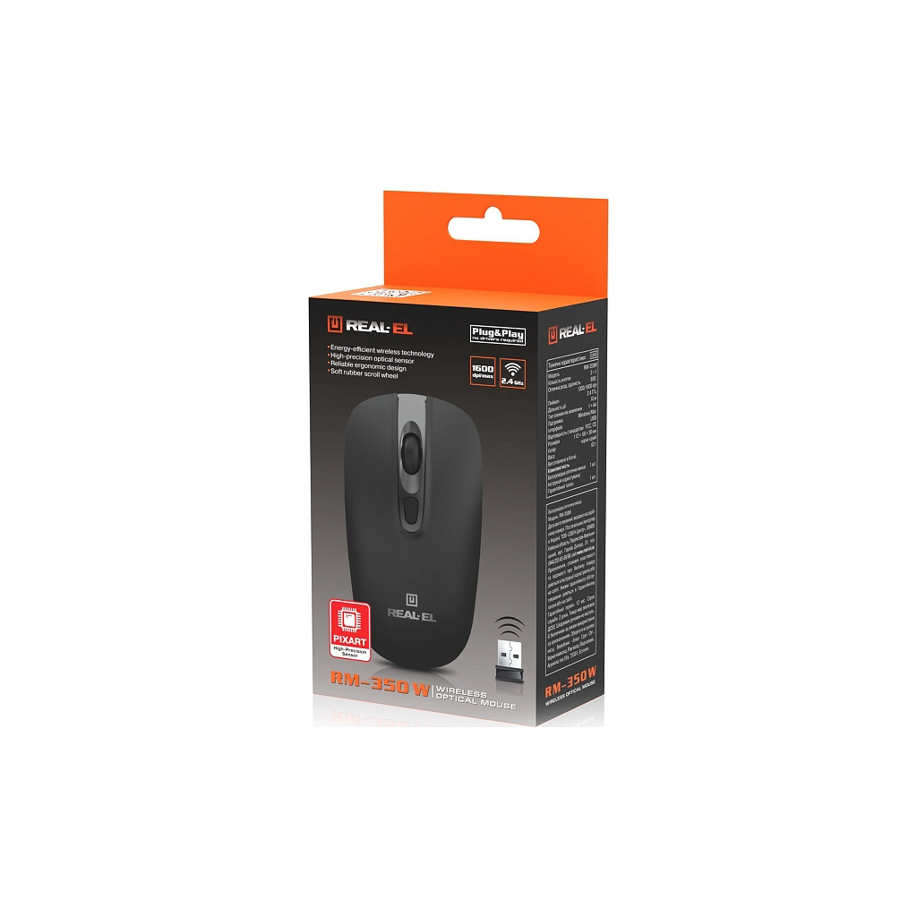 Мишка REAL-EL RM-350W Wireless Black/Gray (EL123200043) - зображення 8