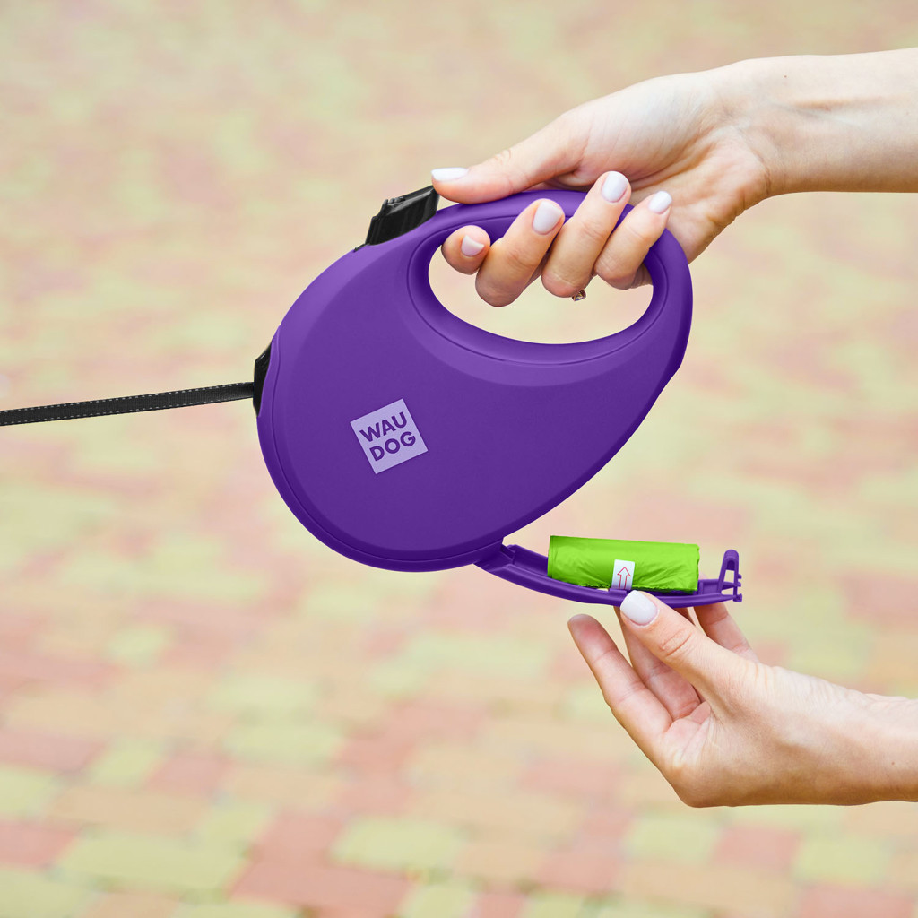 Повідець для собак WAUDOG R-leash з контейнером для пакетів L до 40 кг 5 м фіолетовий (26299) - зображення 6