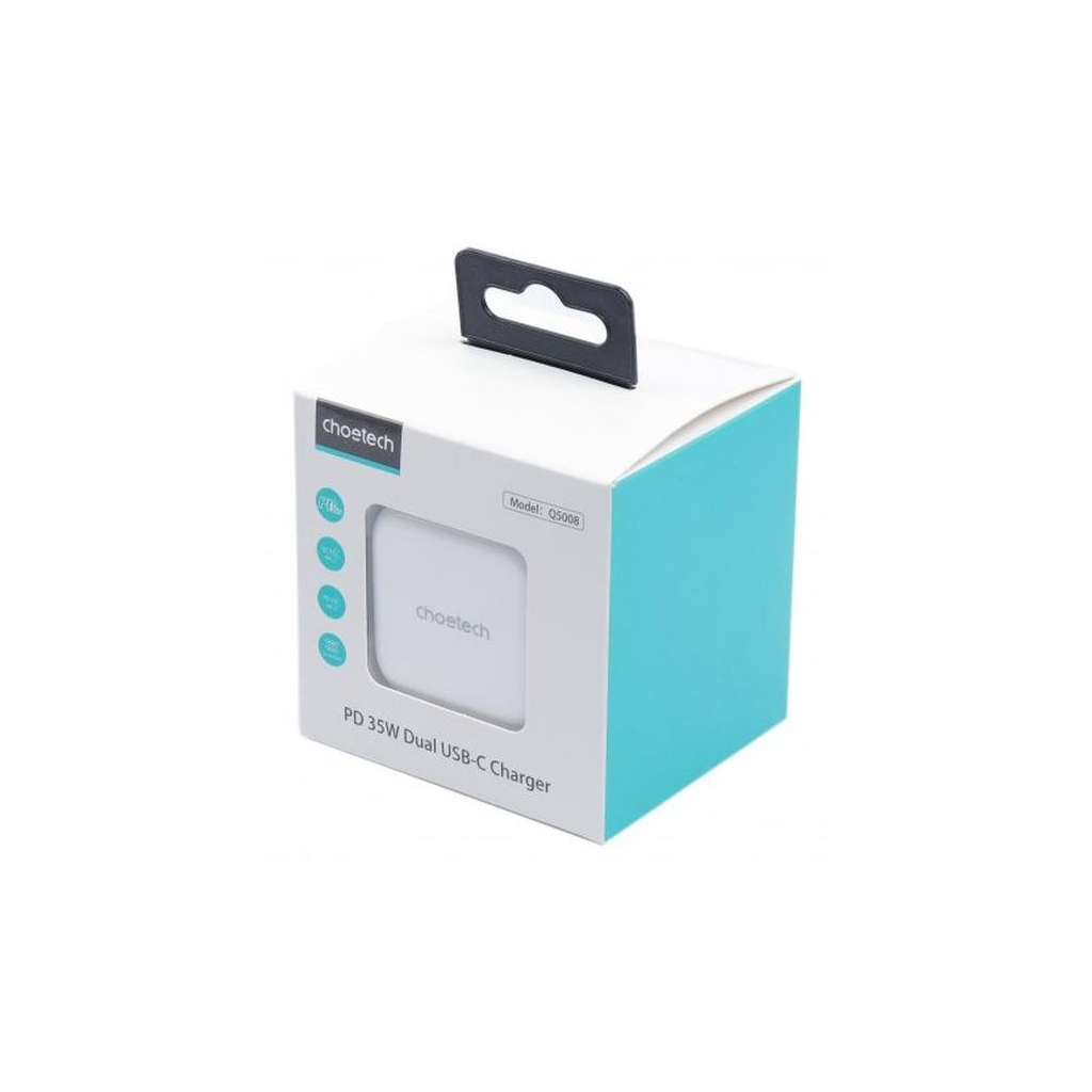 Зарядний пристрій Choetech 2xUSB-С 35W PD/QC (Q5008-EU-WH) - зображення 3