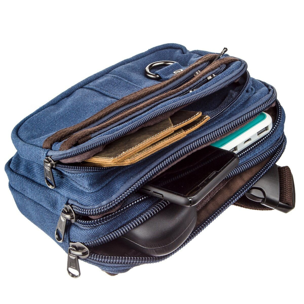 Сумка Vintage Бананка текстильна на пояс Синя (20158) - зображення 5