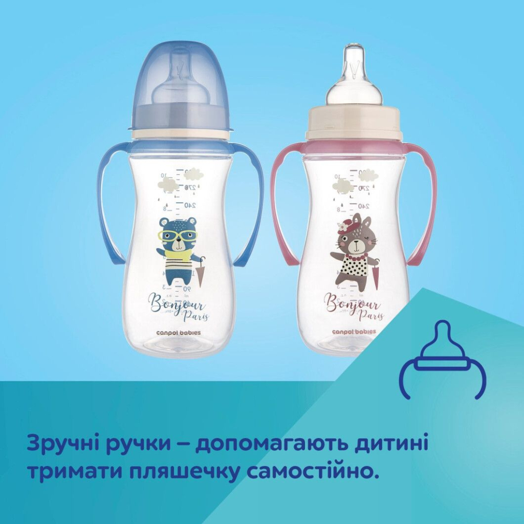 Пляшечка для годування Canpol babies PP Easystart Bonjour Paris антиколікова з широким отвором та ручками 300 м рожева (35/241_pin) - зображення 11