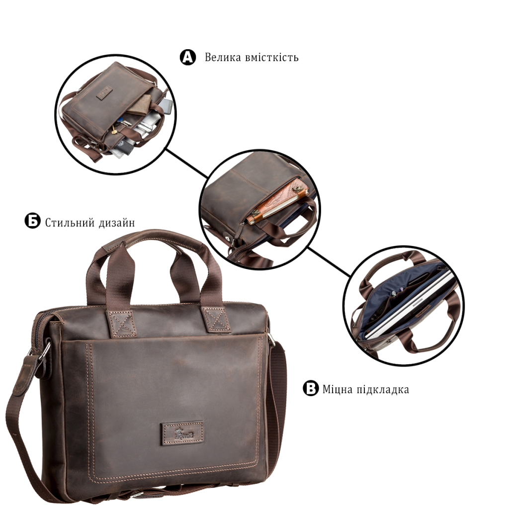 Сумка Shvigel Шкіряна Коричнева (11108) - зображення 4