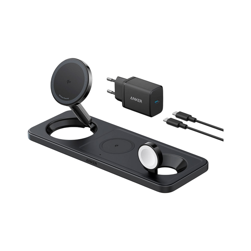 Зарядний пристрій Anker MagGo Wireless Charging Station 15W 3-in-1 Pad Black (B25M1311) - зображення 6