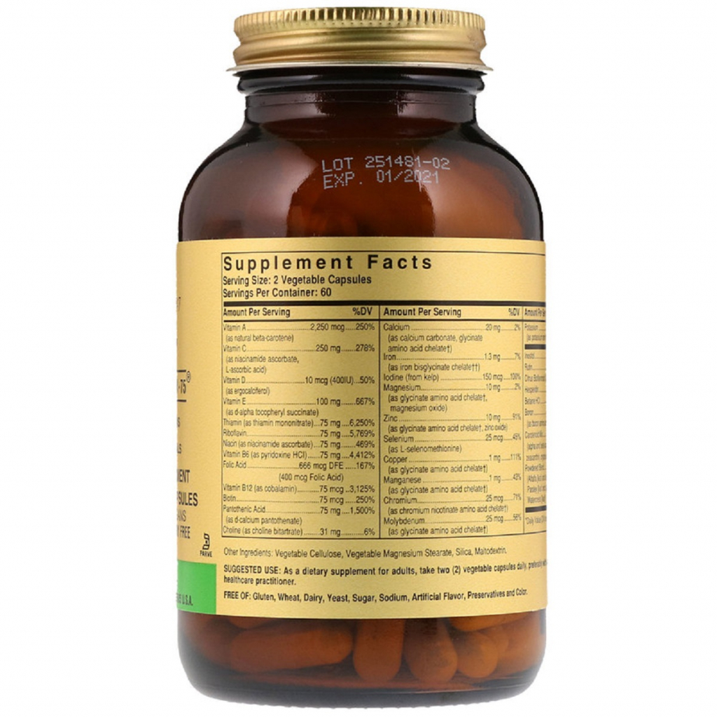 Мультивітамін Solgar Мультивітаміни і Хелатні Форми Мінералів, Формула V, VM-75, 120 капсул (SOL-01167) - зображення 2