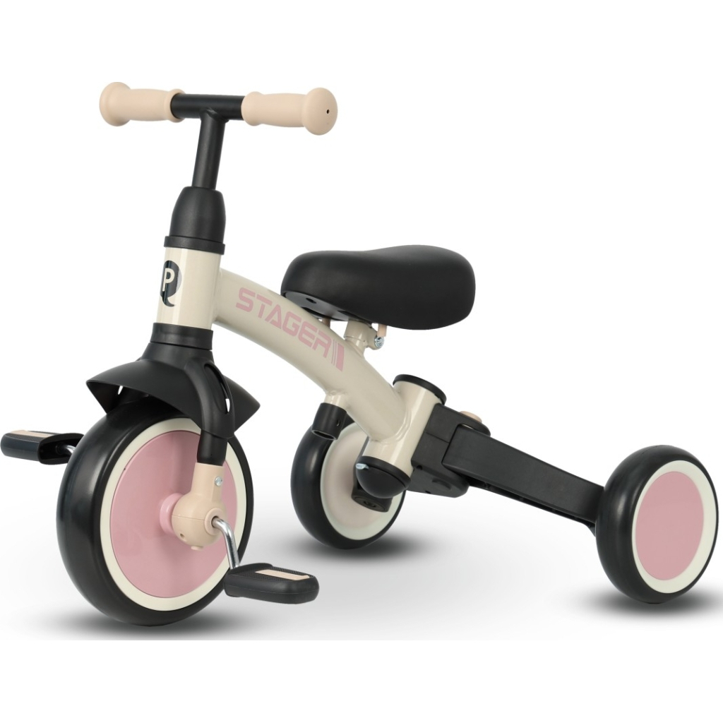 Дитячий велосипед QPlay Stager 3 в 1 з ручкою, біговел, Beige-Pink (T80STAGERBeigePink) - зображення 2