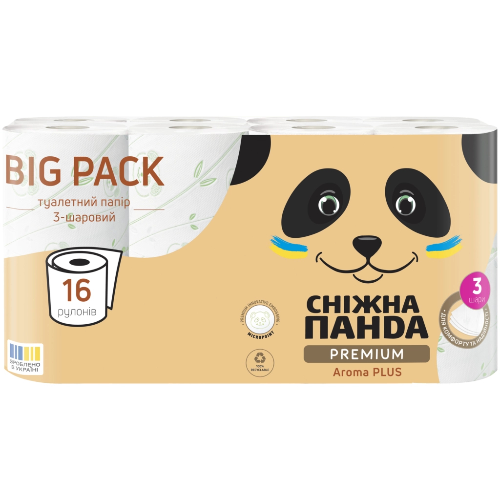 Туалетний папір Сніжна Панда Premium Aroma Plus 3 шари 16 рулонів (4820183972910) - зображення 1