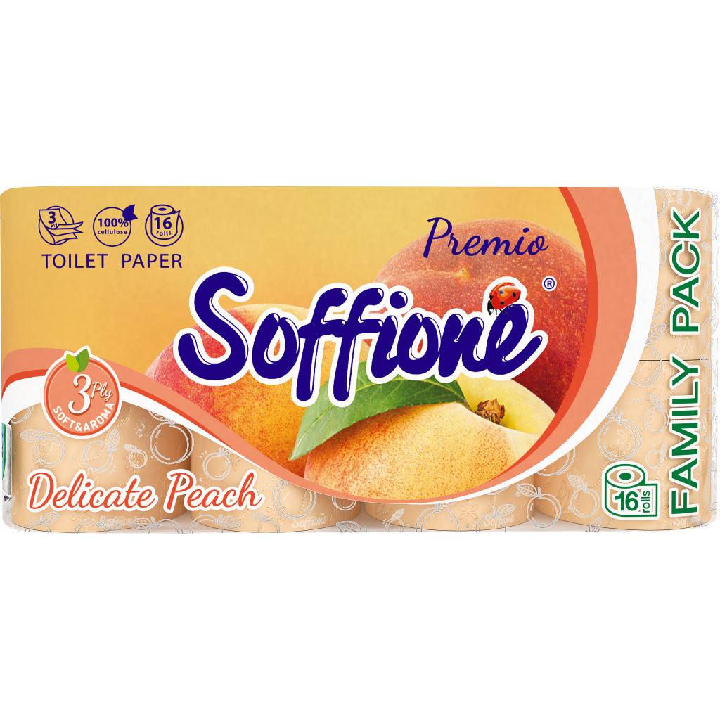 Туалетний папір Soffione Premio Delicate Peach 3 шари 16 рулонів (4820003836347) - зображення 1