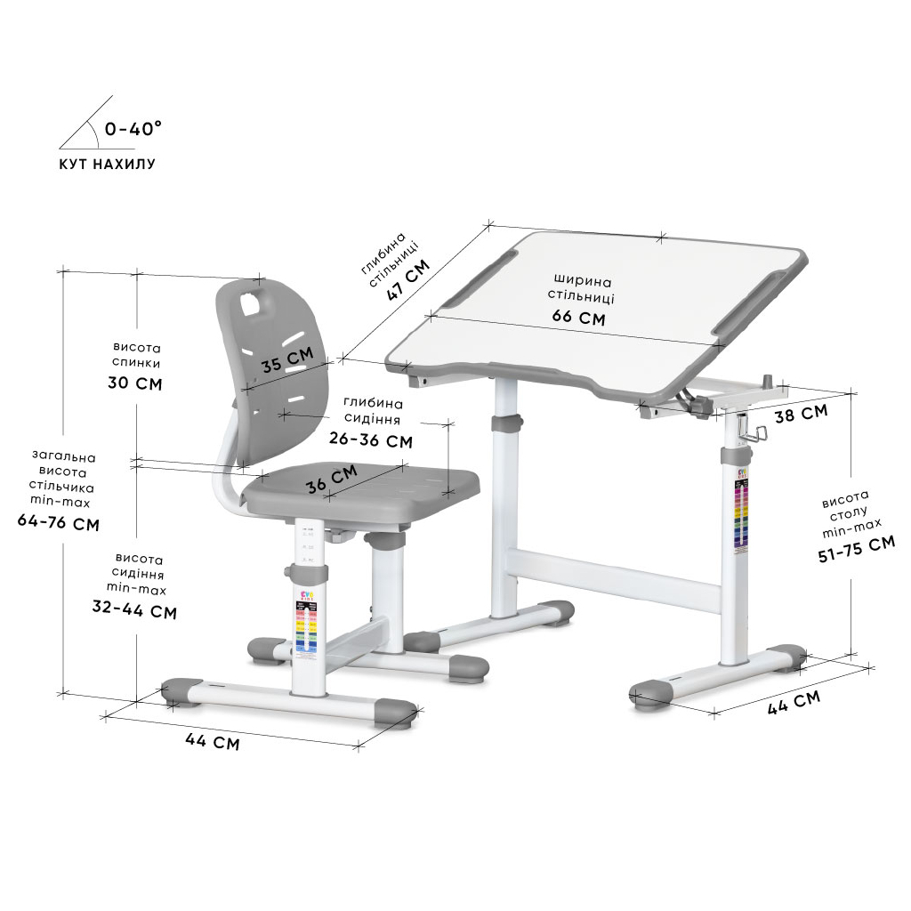 Парта зі стільцем Evo-kids Ergo Grey (Evo-03 Ergo G) - зображення 3
