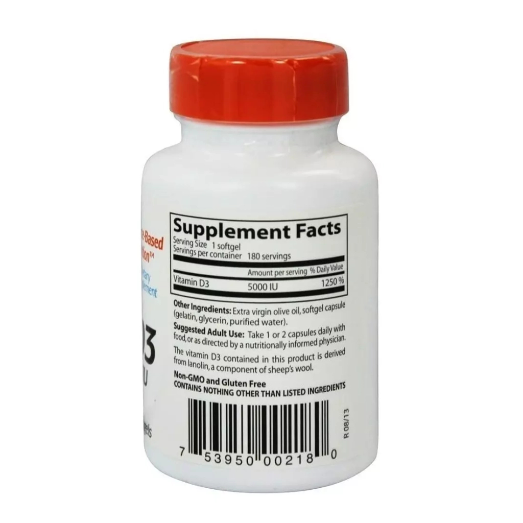 Вітамін Doctor's Best Вітамін D3, 5000 МО, Vitamin D3, 180 вегетаріанських капсул (DRB00536) - зображення 2