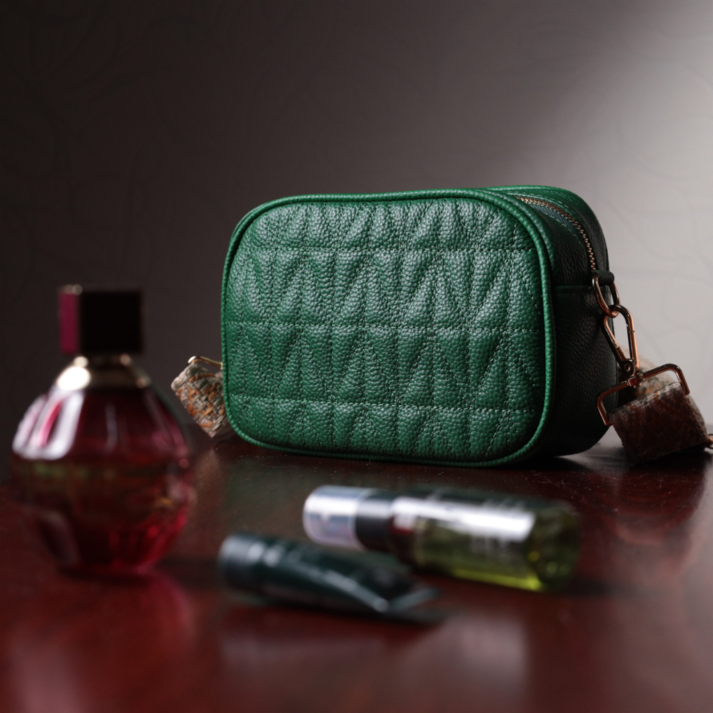 Сумка Vintage Стьобана жіноча з натуральної шкіри Зелена (22613) - зображення 11