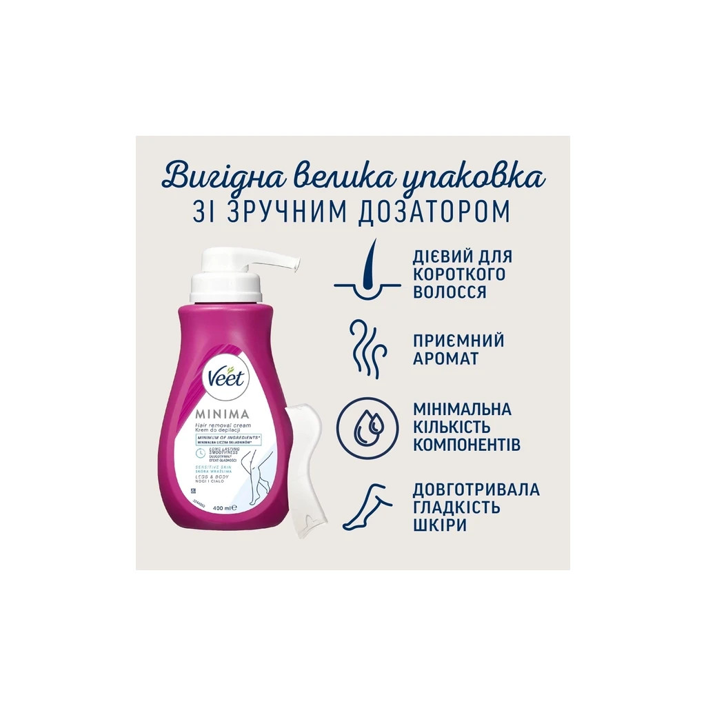 Крем для депіляції Veet Minima для чутливої шкіри з Алое вера 400 мл (3059944021197) - изображение 4
