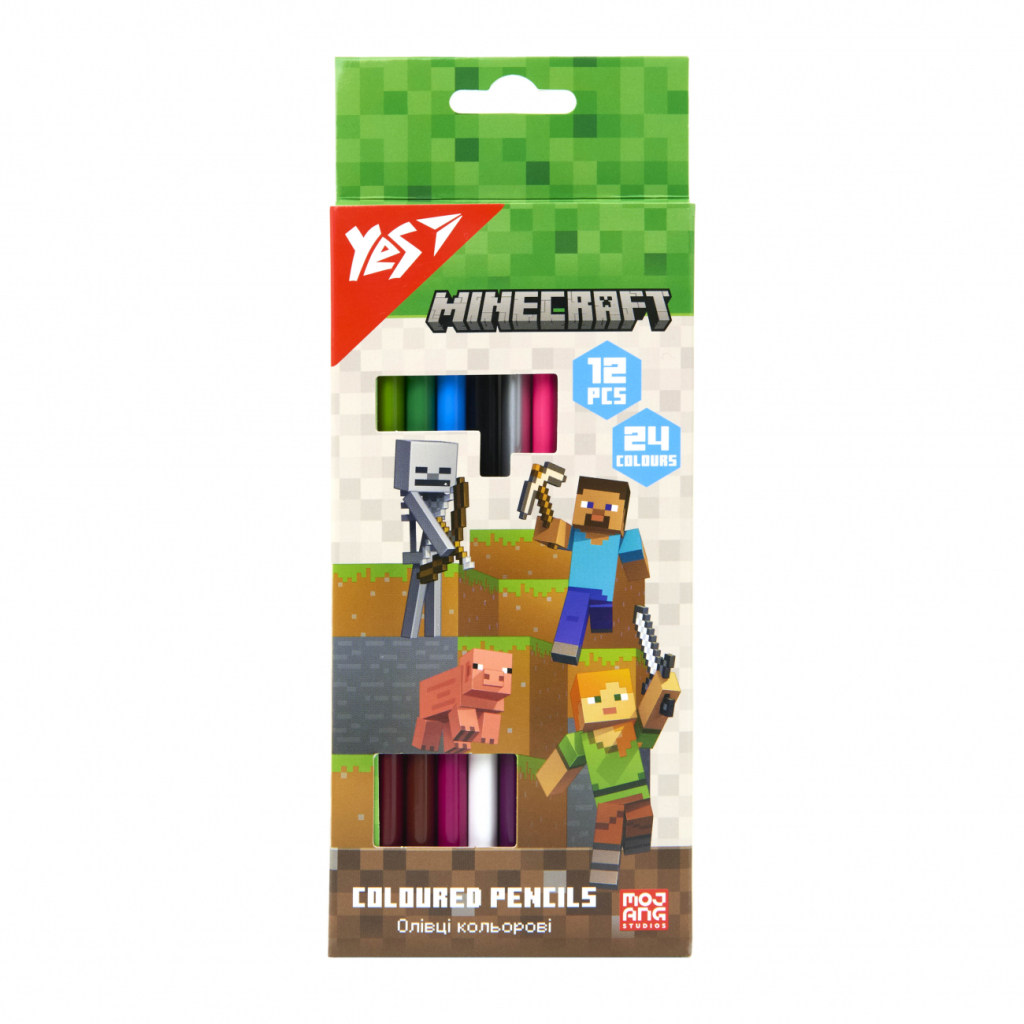 Олівці кольорові Yes Minecraft двосторонні 12 шт. 24 кол (290763) - зображення 1
