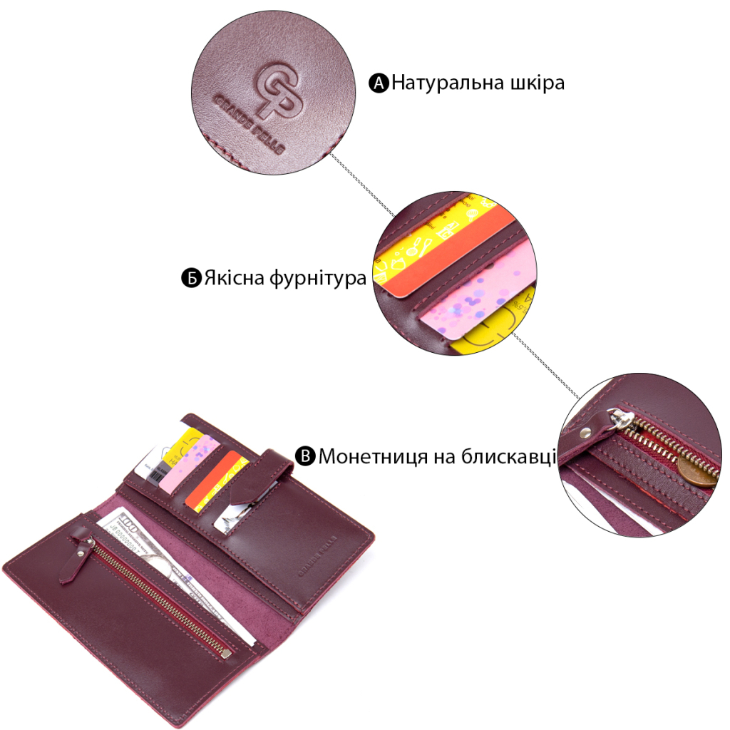 Гаманець Grande Pelle Бордовий (11467) - зображення 4