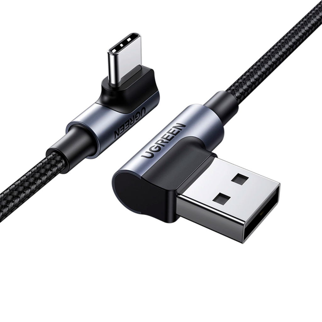 Дата кабель USB 2.0 AM to USB-C 3.0m 3A 90° corner US176 black Ugreen (70875) - зображення 2