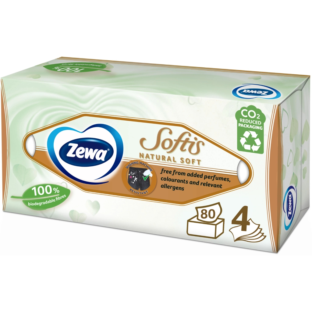 Серветки косметичні Zewa Softis Natural Soft 80 шт. (7322541351414) - зображення 1