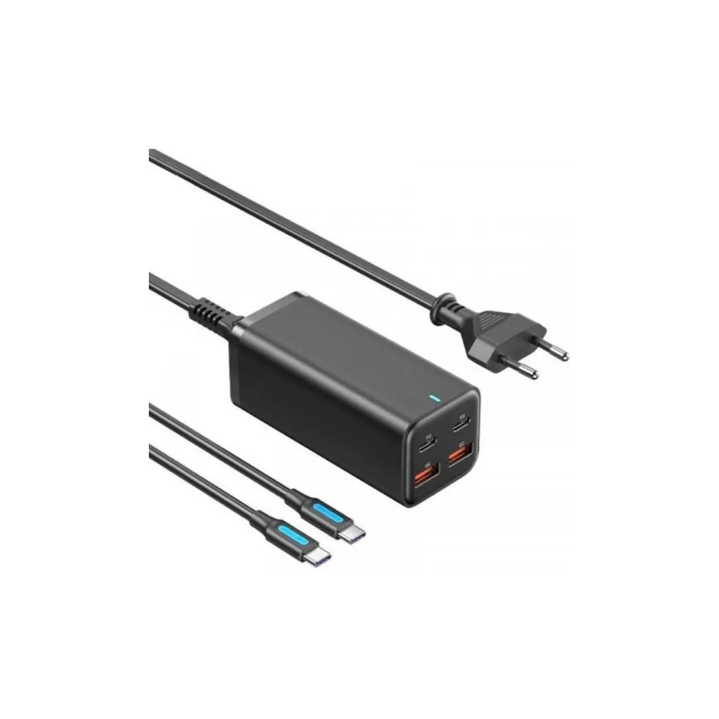 Зарядний пристрій Vention 4xUSB 100W (2xUSB-C+2xUSB-A) PD3.0/QC 3.0/GaN Black (FBSBG-EU) - зображення 1