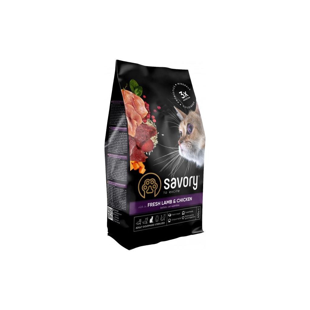 Сухий корм для кішок Savory Adult Cat Steril Fresh Lamb and Chicken 400 г (4820232630105) - зображення 1