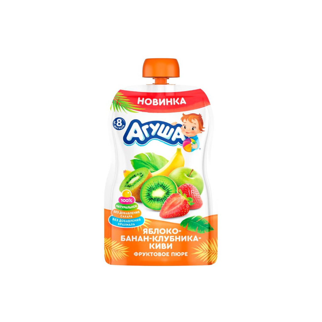 Дитяче пюре Агуша Яблуко-Полуниця-Ківі з 8 місяців 90 г (4823063121361) - зображення 1