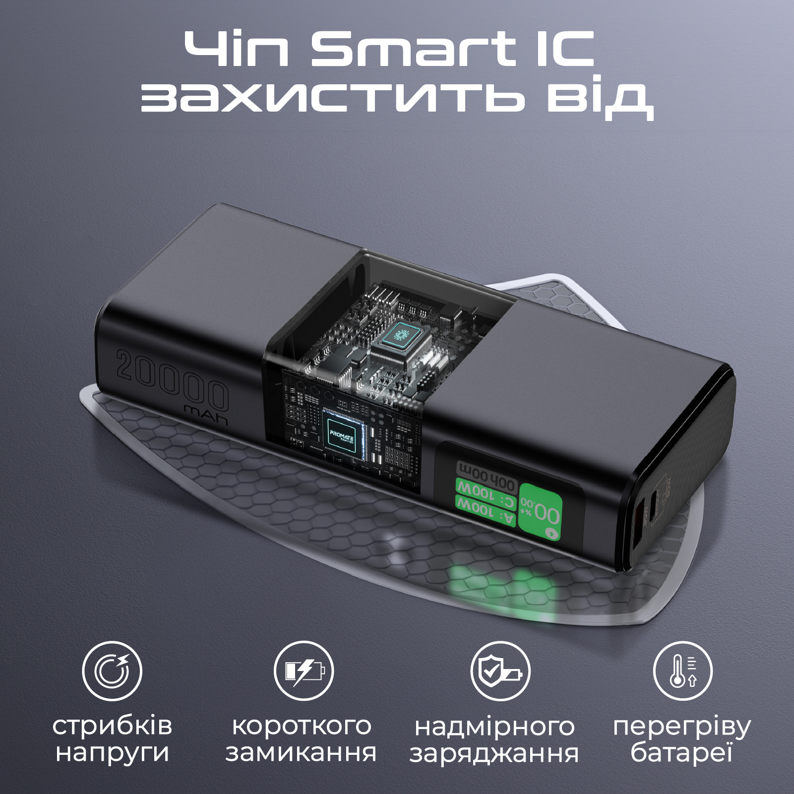 Універсальна мобільна батарея Promate Titan-130 130W 20000mAh Gray - изображение 7