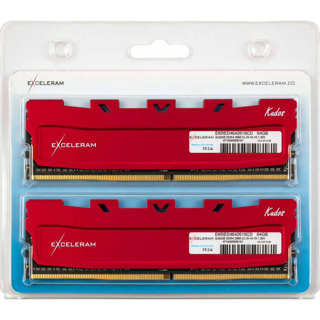 Модуль пам'яті для комп'ютера DDR4 64GB (2x32GB) 2666 MHz Red Kudos eXceleram (EKRED4642619CD) - зображення 2
