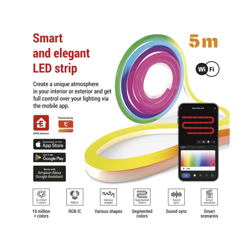 Світлодіодна стрічка EMOS ZPW513I NEON white 5 m 33 Вт RGBIC WiFi (ZPW513I) - зображення 7