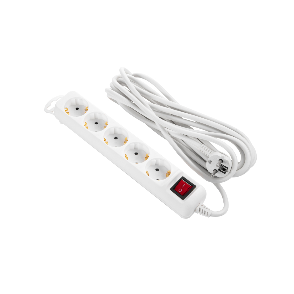 Мережевий подовжувач 2E 5XSchuko з вимикачем,5м, white (2E-U05ES15M5) - зображення 1