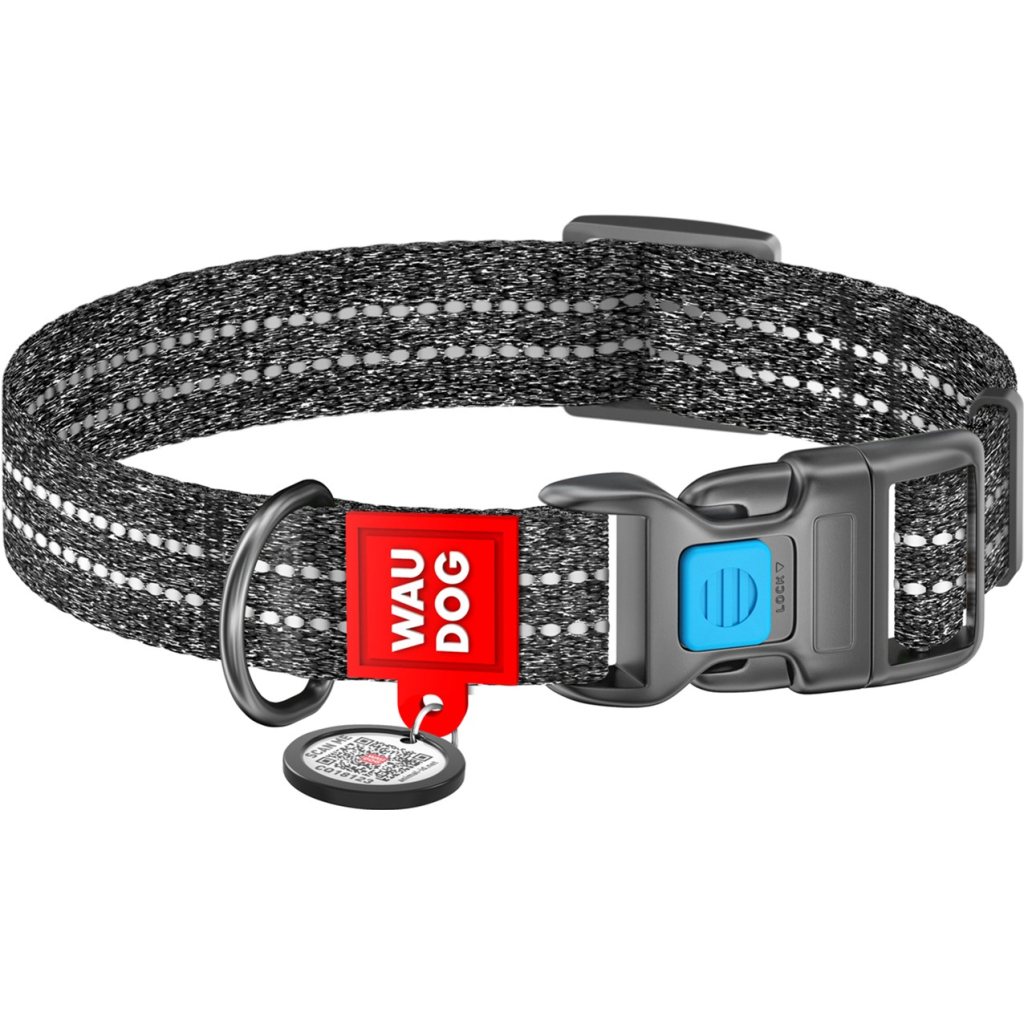 Нашийник для тварин WAUDOG Re-cotton з QR паспортом світловідбивний Ш 25 мм Д 37-58 см сірий (029411) - зображення 1