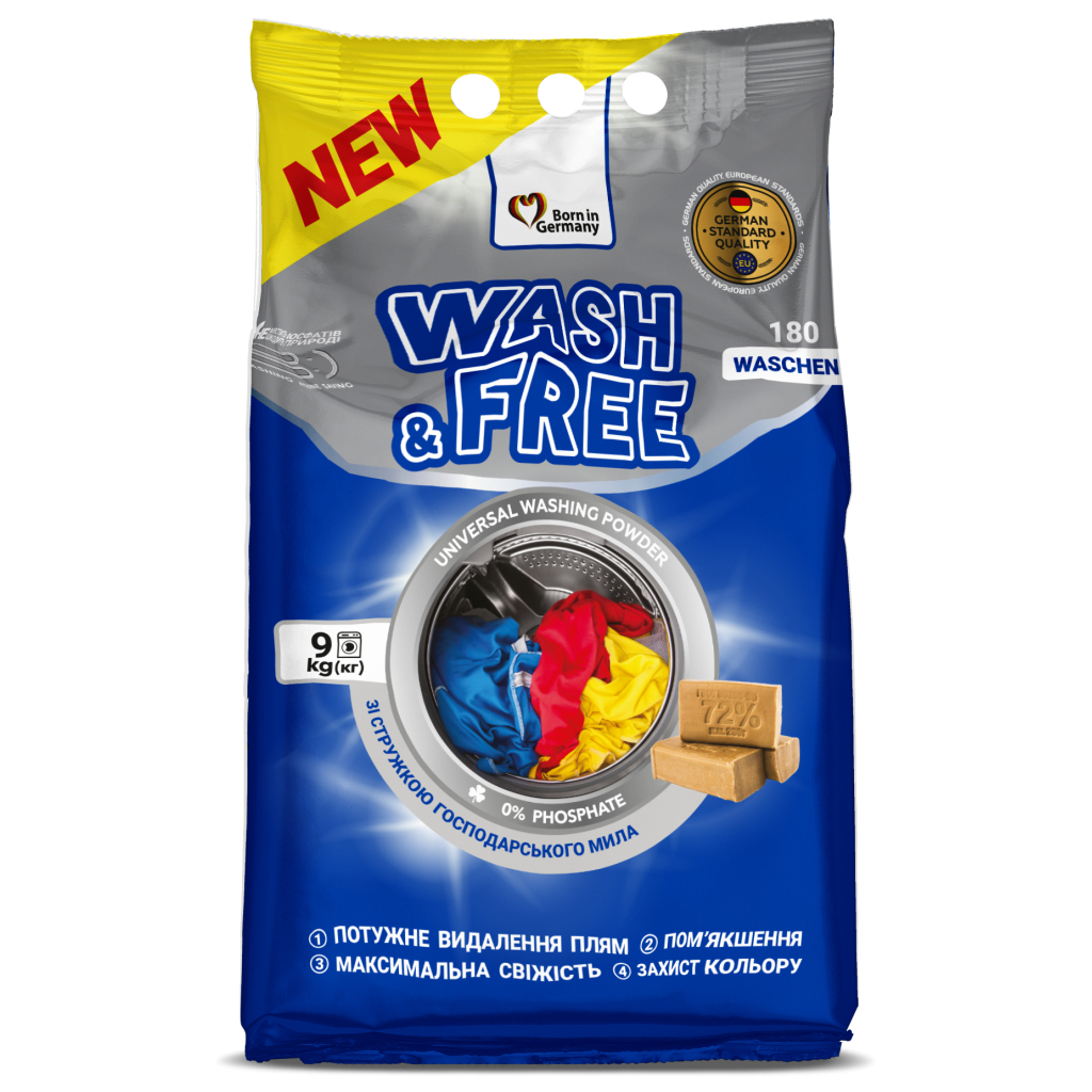 Пральний порошок Wash&Free Universal Зі стружкою господарського мила 9 кг (4823128004905) - зображення 1