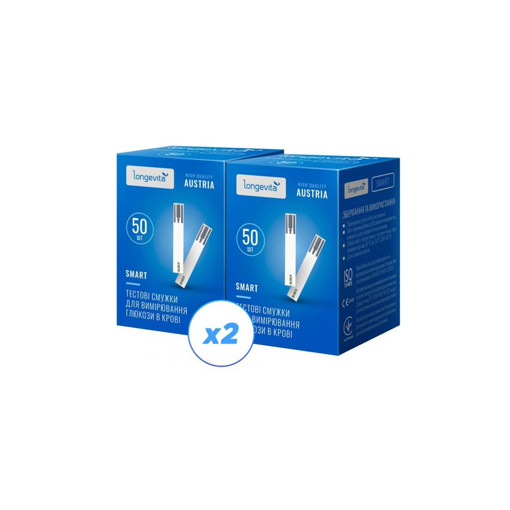 Тест-смужки для глюкометра Longevita Smart 2 x 50 шт. (6662664) - изображение 1