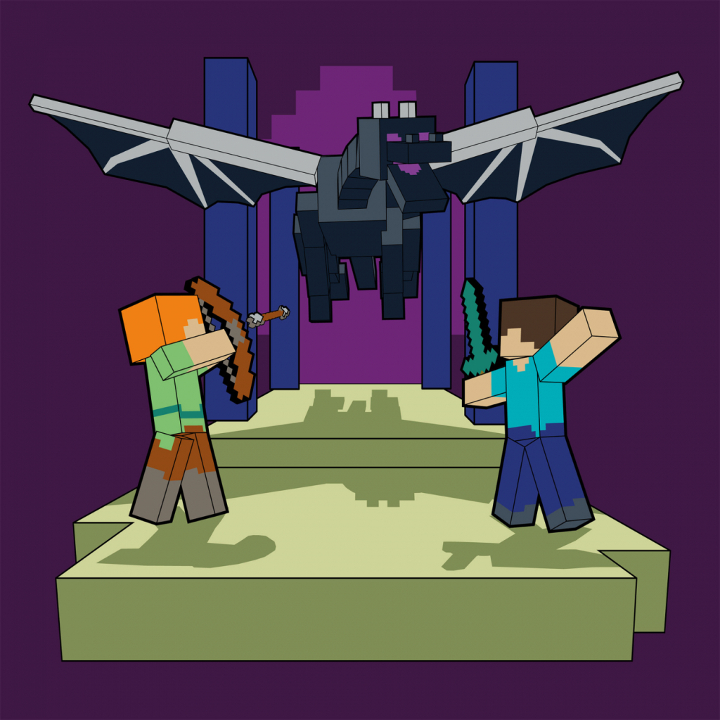 Картина по номерам Santi Майнкрафт Стів та Алекс бій з драконом 25х25см (955471) - изображение 1