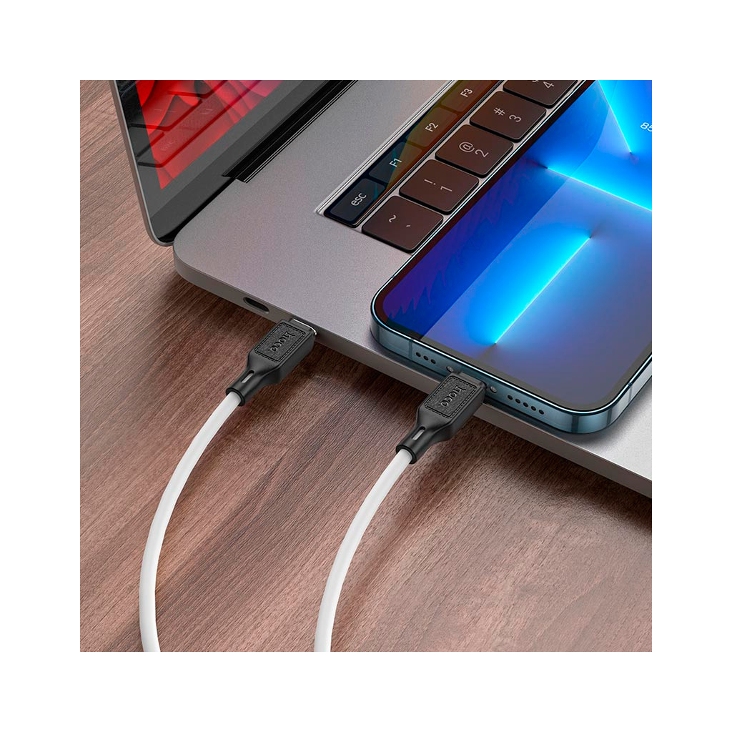 Дата кабель USB-C to Lightning 1.0m Cool silicone PD 20W X90 white HOCO (6931474788399) - зображення 5