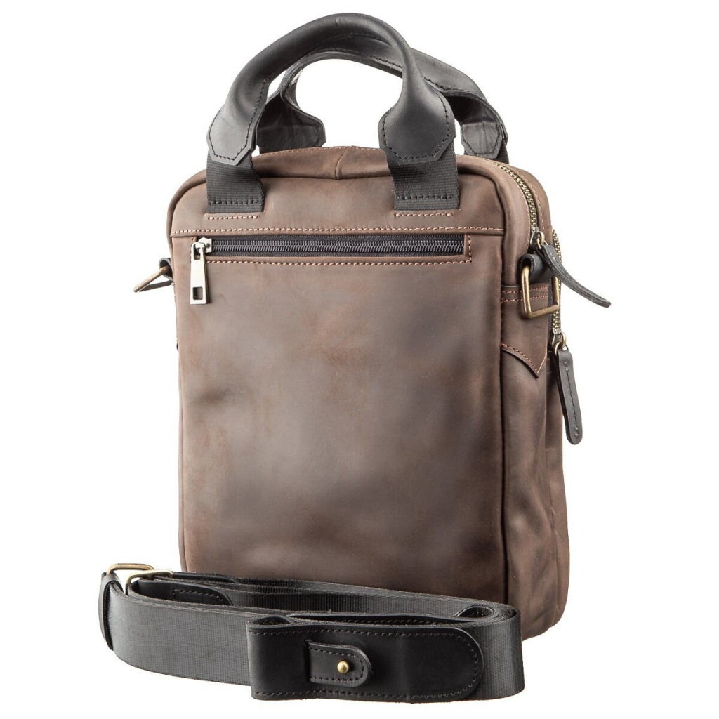 Сумка Shvigel У вінтажній шкірі Коричневого-чорна (11182) - зображення 2