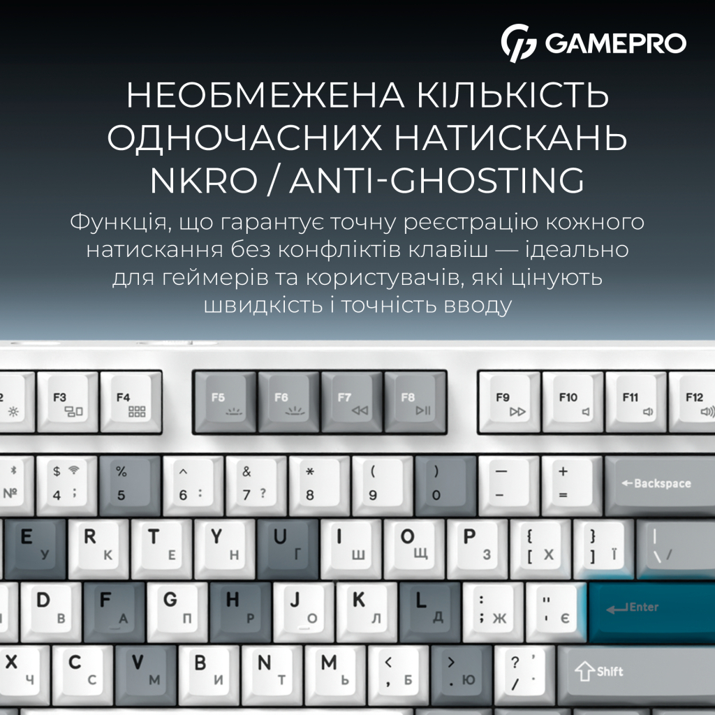 Клавіатура GamePro Asgard Ragnar Wireless/Bluetooth/USB UA White (MK285WH) - зображення 11