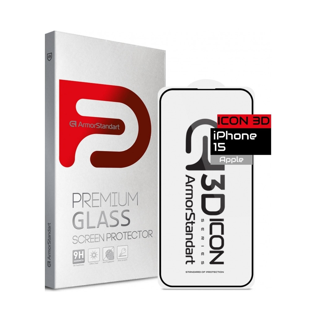 Скло захисне Armorstandart Icon 3D Apple iPhone 15 Black (ARM68213) - зображення 1
