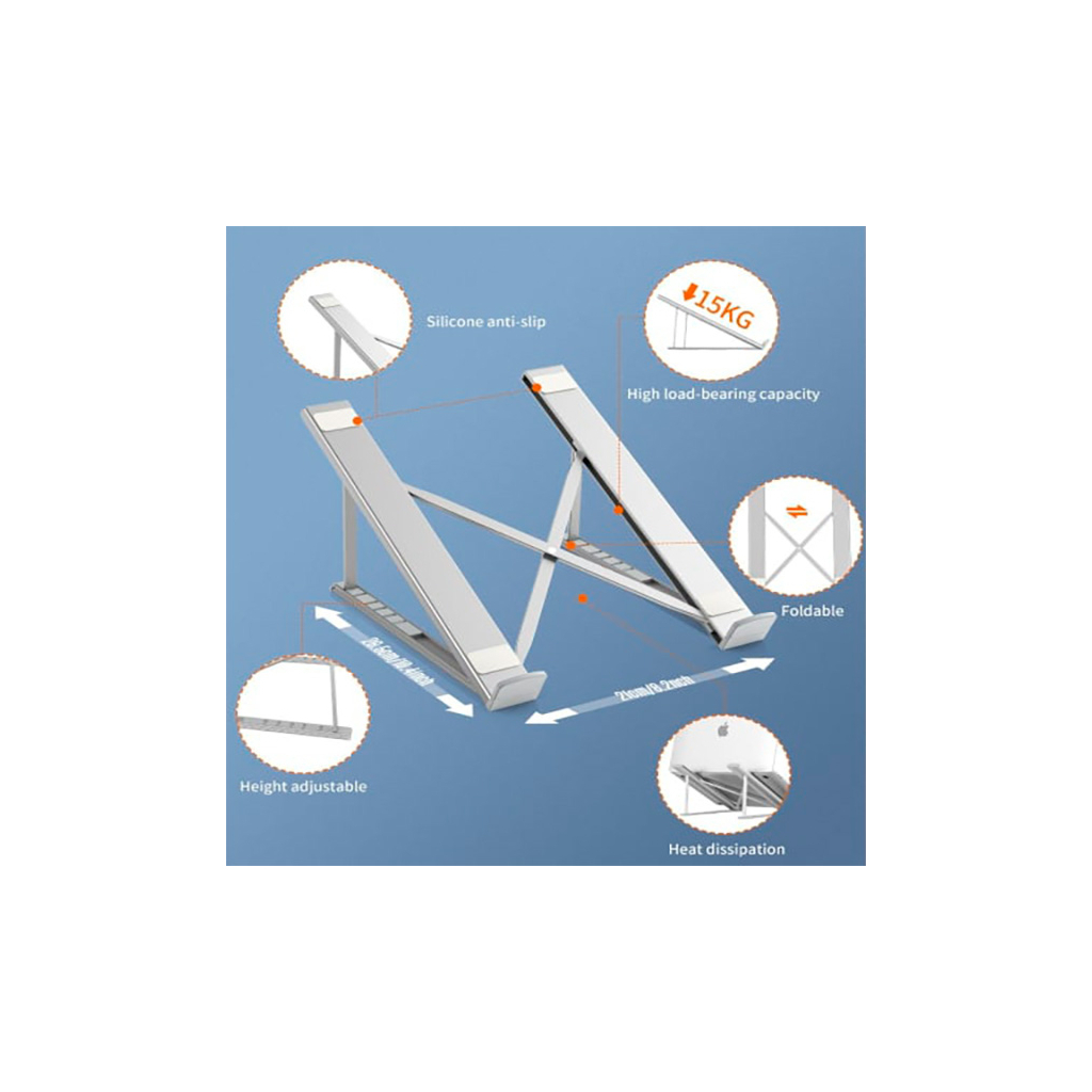 Підставка до ноутбука Vention Foldable 90-136mm Laptop up 15.6" stand silver (H055-SL) - зображення 3