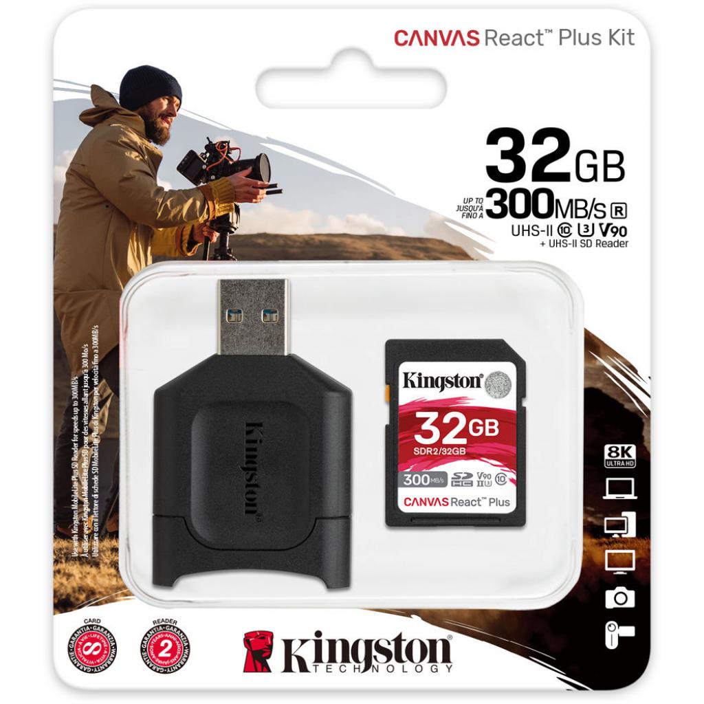 Карта пам'яті Kingston 32GB SDHC class 10 UHS-I U3 React Plus + USB-кардридер (MLPR2/32GB) - зображення 3