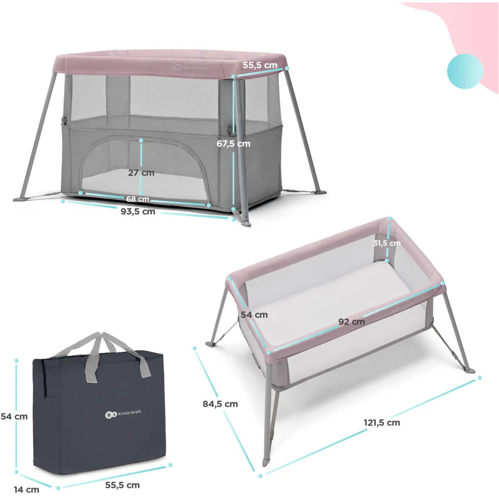Ліжечко Kinderkraft манеж 2 в 1 Movi Pink (5902533918430) - зображення 11