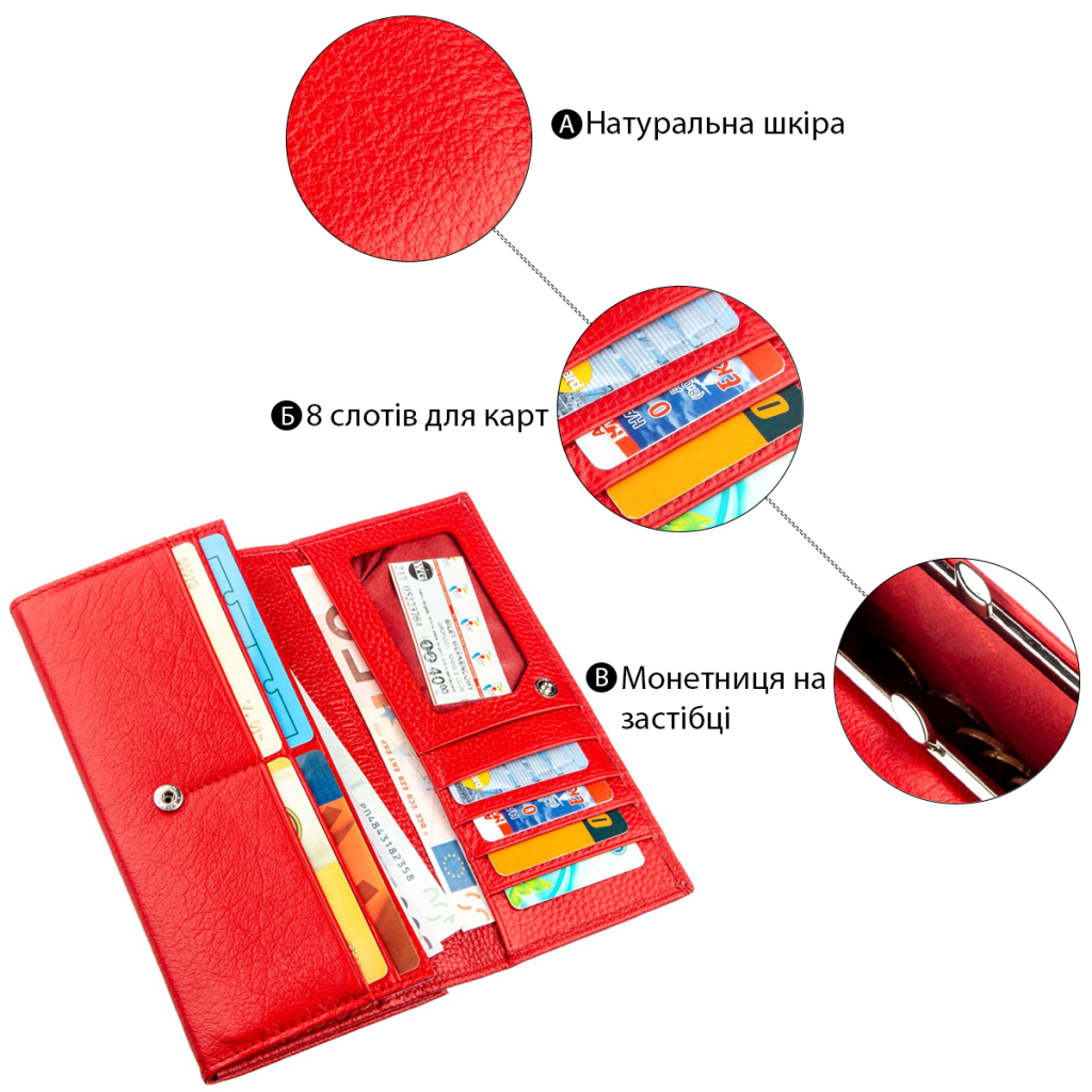 Гаманець ST Leather З монетницею на клямці Червоний (18957) - зображення 4