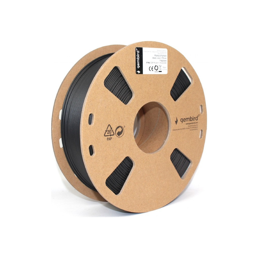 Пластик для 3D-принтера Gembird PLA+, 1.75 мм, 1 kg, Black (3DP-PLA+1.75-02-BK) - зображення 2