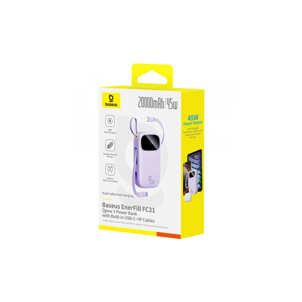 Батарея універсальна Baseus EnerFill FC31 Qpow 3 20000mAh 45W PD/3.0 QC/4.0 Purple (E0028D02) - зображення 3