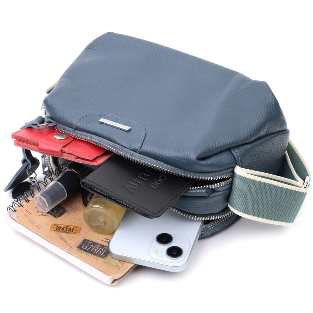 Сумка Vintage З двома відділеннями з натуральної шкіри Синя (22595) - зображення 9