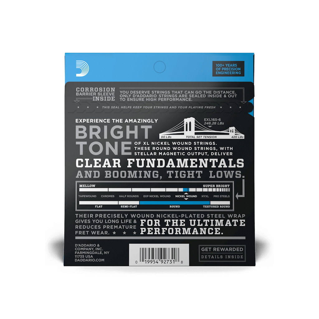Струни для гітари D'Addario XL Nickel Wound Bass Reg Light Top / Med Bottom 6-String (32-135) (EXL165-6) - зображення 3