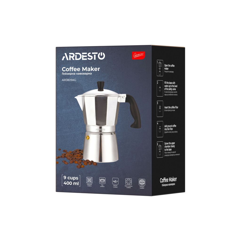 Гейзерна кавоварка Ardesto Gemini Cremona 9 чашок (AR0809AG) - изображение 10