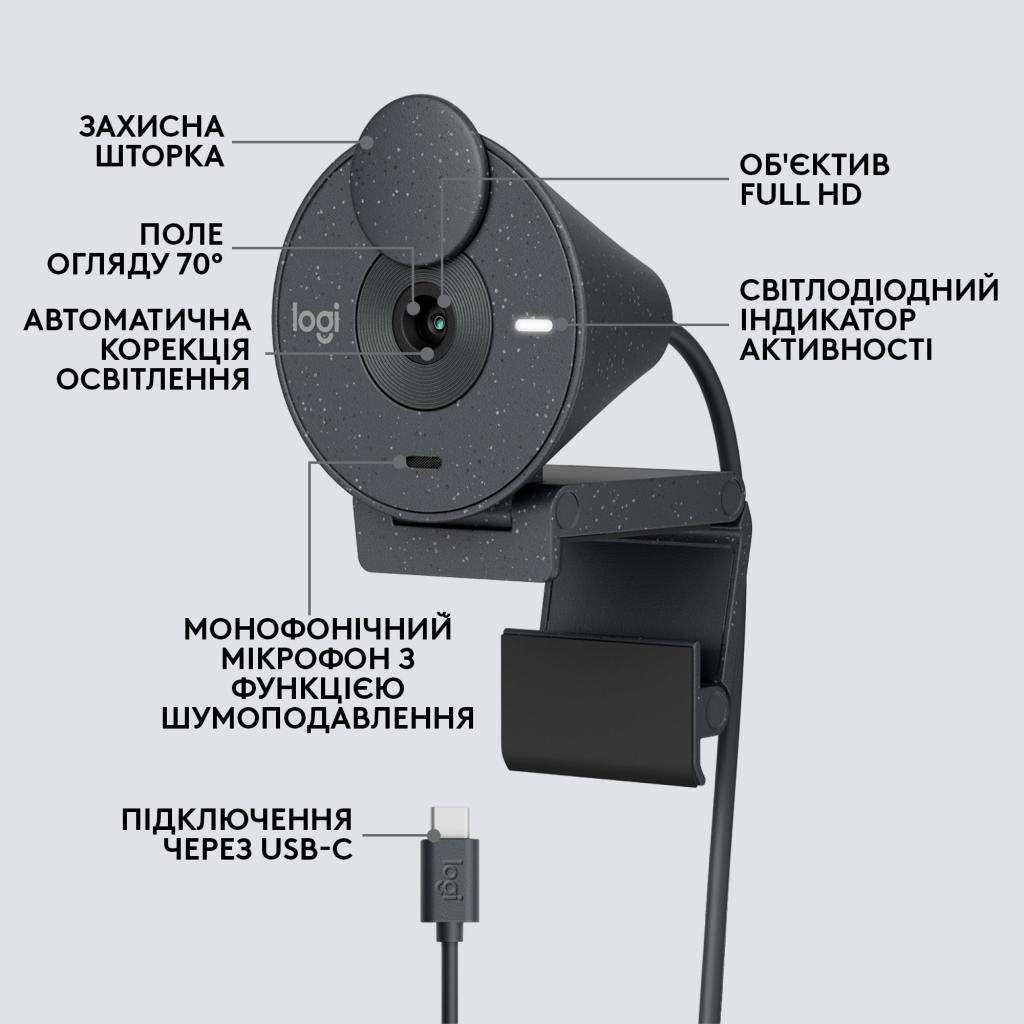 Веб-камера Logitech Brio 300 FHD Graphite (960-001436) - зображення 6