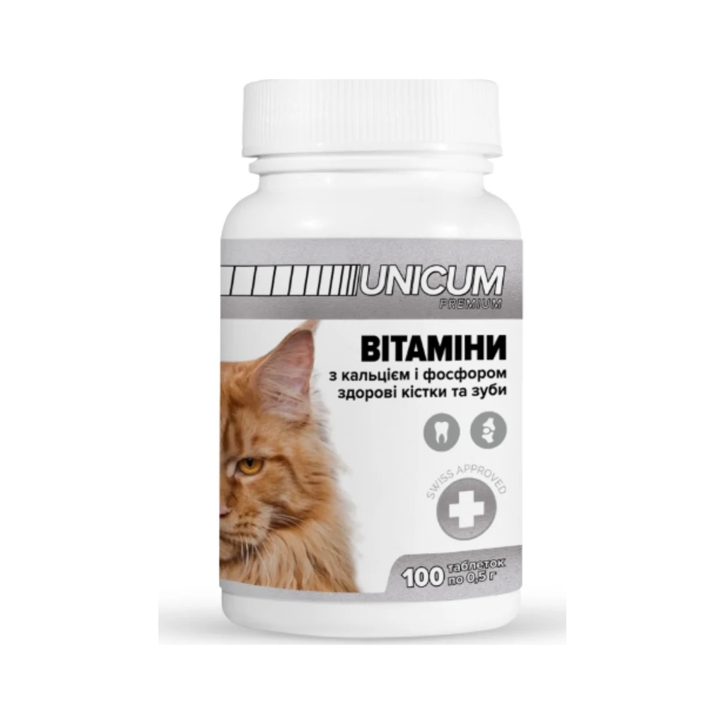 Вітаміни для котів Unicum PREMIUM зуби та кістки 100 табл. (4820150201814) - изображение 1
